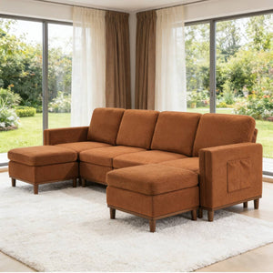 English Elm Modern Modular Sectional Sofa with Plush Cushions and Tapered Legs for Living Rooms Orange W2085S00102