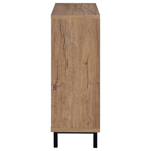 English Elm Stagg Oak Finish Shoe Cabinet with Cane Doors and Black Metal Legs for Entryway B062P451792