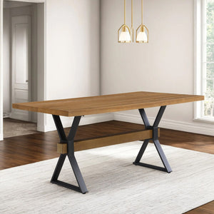 English Elm Christopher Knight Home® - X-shaped farmhouse dining table with thick 63" top, X-legs & powder-coated steel frame for six guests Brown N771P256935W