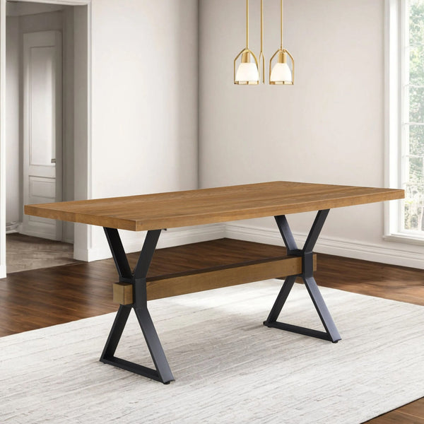 English Elm Christopher Knight Home® - X-shaped farmhouse dining table with thick 63" top, X-legs & powder-coated steel frame for six guests Brown N771P256935W