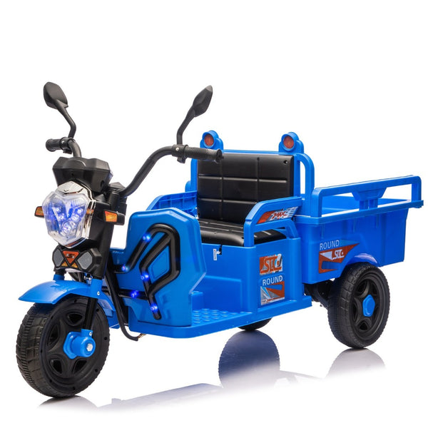 English Elm 12v Kids Electric Cargo Trike with Led Lights Wide Seat Anti-slip Wheels Toddler Ride On Blue W1578P336050