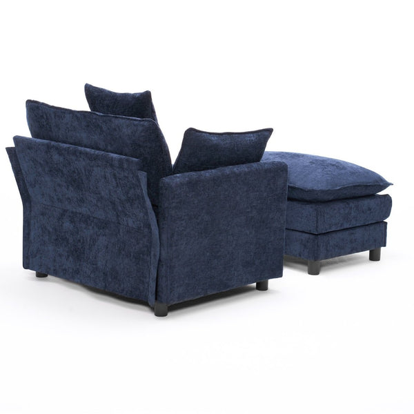 English Elm 39.4" Chenille Club Chair with Ottoman Solid Wood Frame Contemporary Living Room Seat Blue W3244P427715