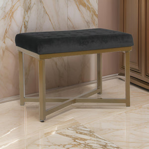 English Elm Metal X-base Velvet Tufted Ottoman Glam Gold Accent for Bedroom or Sitting Area B056P417122