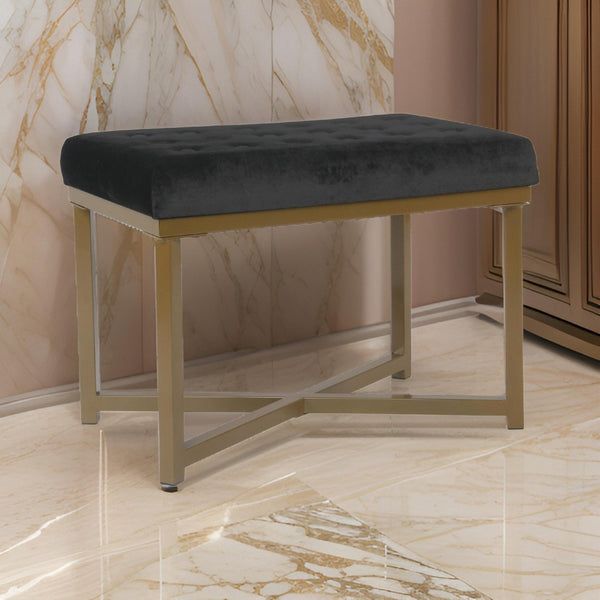 English Elm Metal X-base Velvet Tufted Ottoman Glam Gold Accent for Bedroom or Sitting Area B056P417122