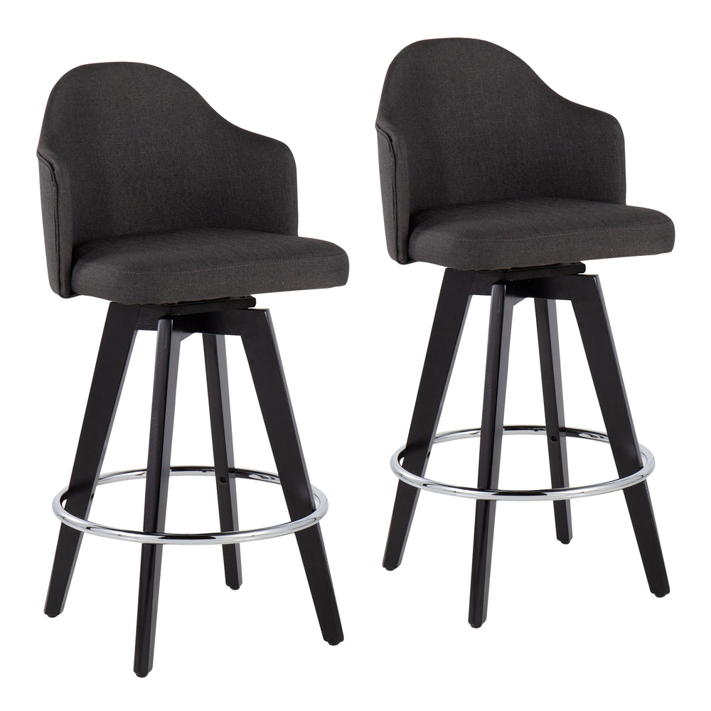 English Elm Ahoy Contemporary 26" Counter Stool Set Of 2 - Charcoal Fabric, Chrome Footrest, Black Wood Legs B202S00159
