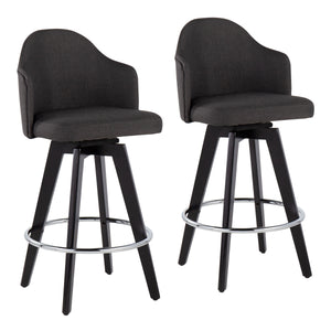 English Elm Ahoy Contemporary 26" Counter Stool Set Of 2 - Charcoal Fabric, Chrome Footrest, Black Wood Legs B202S00159