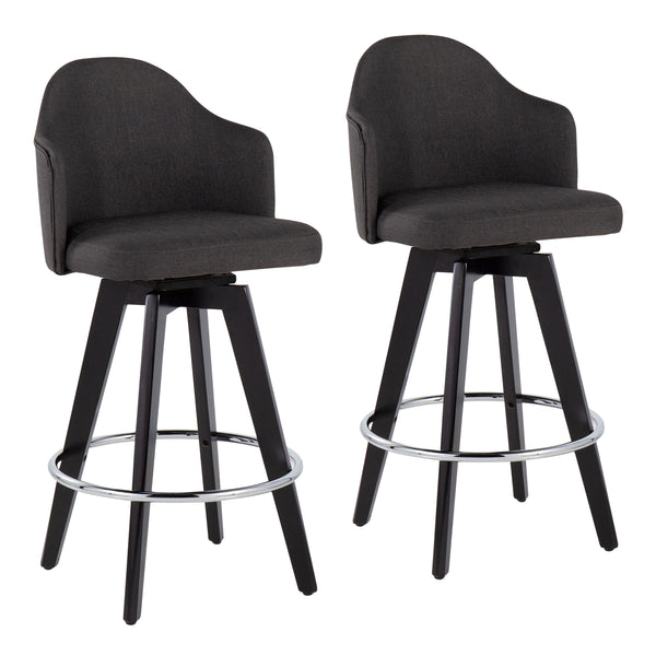 English Elm Ahoy Contemporary 26" Counter Stool Set Of 2 - Charcoal Fabric, Chrome Footrest, Black Wood Legs B202S00159