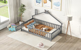 Hearth and Haven Twin House-Shaped Bedside Floor Bed with Guardrails, Slats, with Door, Grey W504P143301