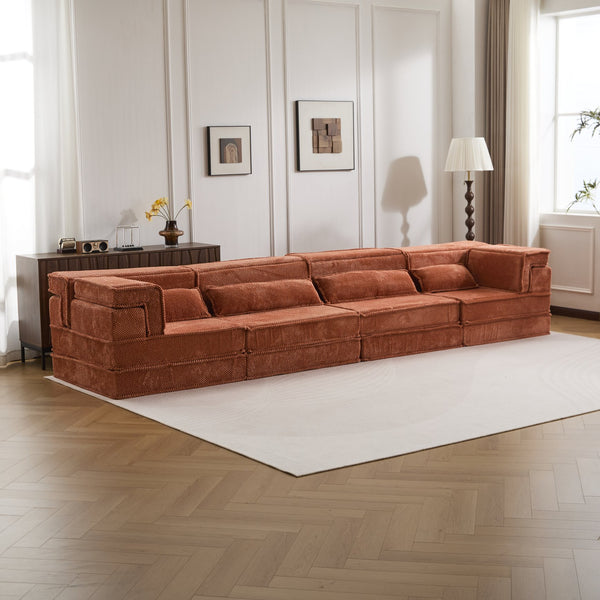 English Elm Compression Mahjong Sofa: Cozy Modular Floor Bed With Memory Foam & 4 Pillows, No Assembly, Orange W3723S00030