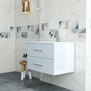 English Elm 30-Inch Sleek Wall-Mounted Bathroom Vanity With Integrated Sink, Double Drawers & Easy Installation W3151S00053