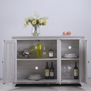 English Elm 49.33" Mirrored Lattice Buffet Cabinet with Adjustable Shelves Vintage Wood Grain Sideboard Light Gray W2899P372742