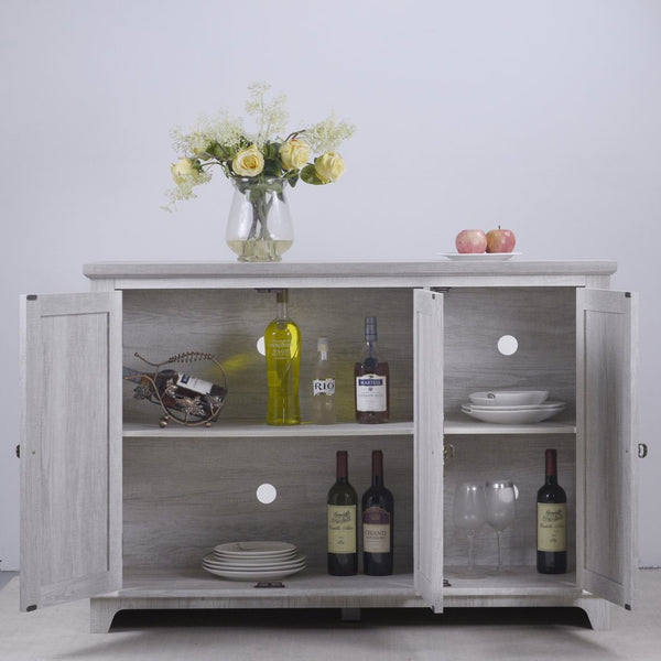 English Elm 49.33" Mirrored Lattice Buffet Cabinet with Adjustable Shelves Vintage Wood Grain Sideboard Light Gray W2899P372742
