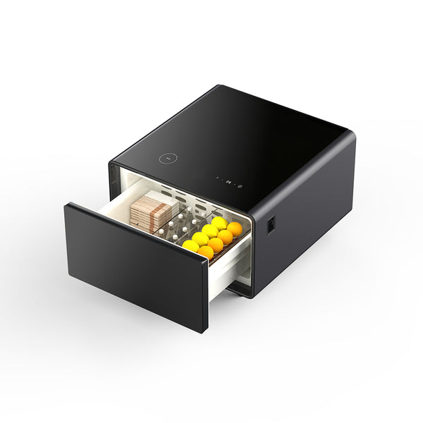 English Elm Modern Smart Side Table With Mini Fridge, Wireless Charging, Usb Ports & Induction Light - Black W1172P178854