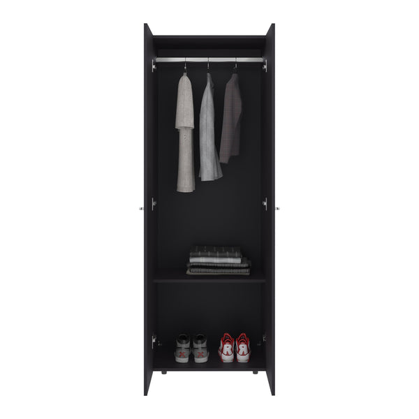 English Elm Armoire 66.9" H - Stylish Black Wengue, 2 Doors & 2 Shelves - Perfect For Compact Bedroom Spaces B097P395868