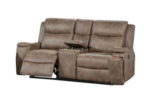 English Elm Modern Reclining Loveseat with Console Cup Holders Faux Leather Plush Seating Auburn B011P469517