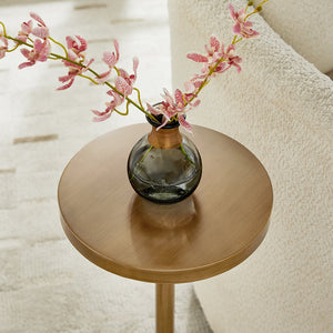 English Elm Morven Adjustable Height Accent Table in Antique Brass — Sleek Round Top, Pedestal Base, 22.25–30" B050P364440
