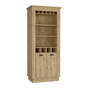 English Elm Lafayette Elegant Bar Cabinet with 4-Bottle Wine Rack, 10-Glass Holder and Spacious Dual-Door Storage Beige 33 L x 27 W x 5 H B070S00328