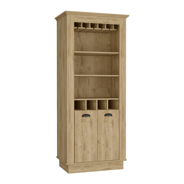 English Elm Lafayette Elegant Bar Cabinet with 4-Bottle Wine Rack, 10-Glass Holder and Spacious Dual-Door Storage Beige 33 L x 27 W x 5 H B070S00328