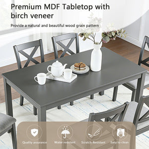 English Elm 6 Piece Rubberwood Dining Set with Bench and Linen Chairs for Transitional Kitchen W1998S00097