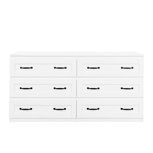 English Elm Modern White 6-Drawer Side Cabinet with Metal Handles – Spacious Wood Chest for Living Room, Bedroom Storage W331S00164