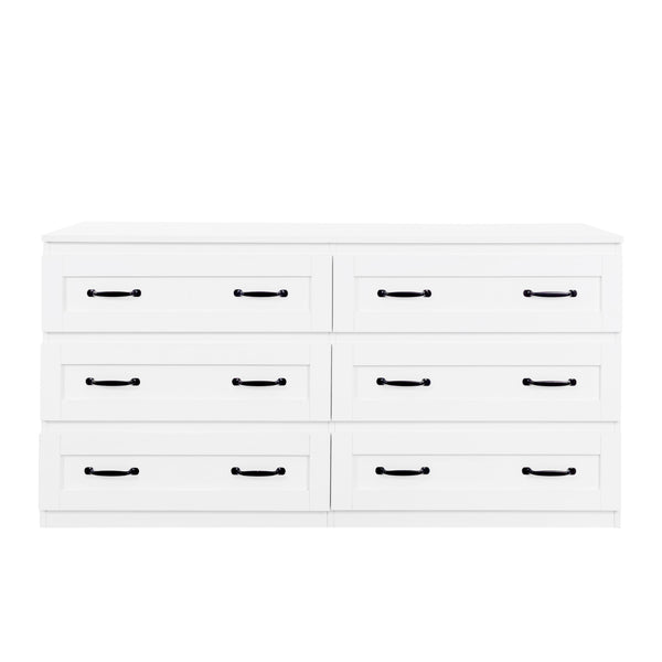 English Elm Modern White 6-Drawer Side Cabinet with Metal Handles – Spacious Wood Chest for Living Room, Bedroom Storage W331S00164