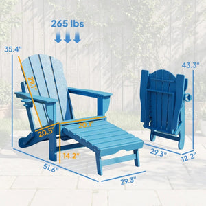 English Elm Folding Hdpe Adirondack Chair Set of 2 with Footrest for Patio Fire Pit Lounging T3971P476041