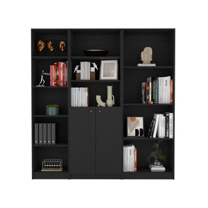 English Elm Poole 3 Piece Home Bookcase Set with 12 Shelves and Two-Door Cabinet for Stylish Durable Storage Black 41 L x 28 W x 5 H B200S00312
