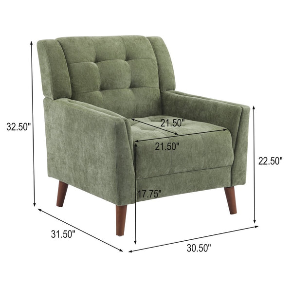 English Elm Mid-century Waffle Tufted Club Chair Solid Wood Splayed Legs Reading Lounge Accent Green,Walnut N776P379535G
