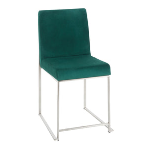 English Elm High Back Fuji Contemporary Dining Chair Set Of 2 - Green Velvet Upholstered With Stainless Steel Frame B202P223563