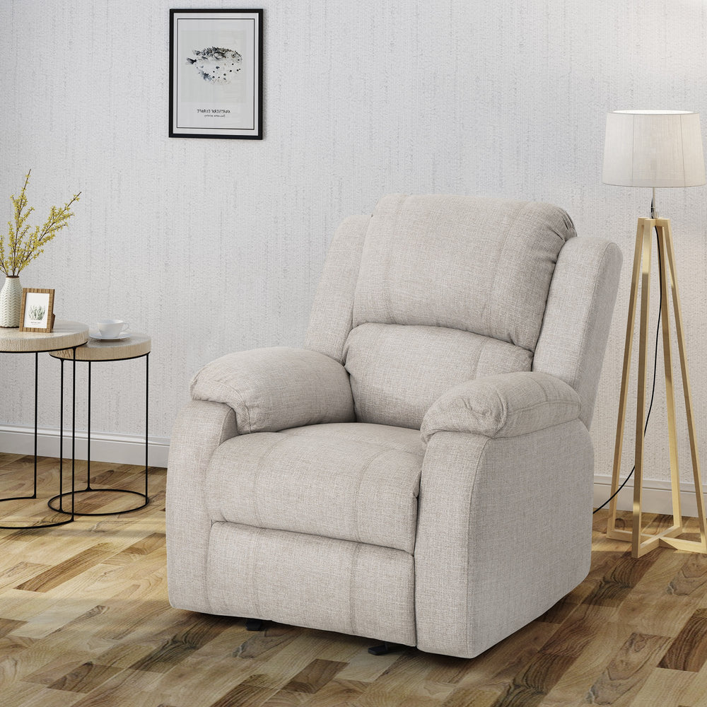 English Elm Christopher Knight Home® - Manual Recliner Chair Linen Upholstery, Compact Space-Saving Design with Dual-Angle Lever for Cozy Relaxation Beige 62812.00BGE