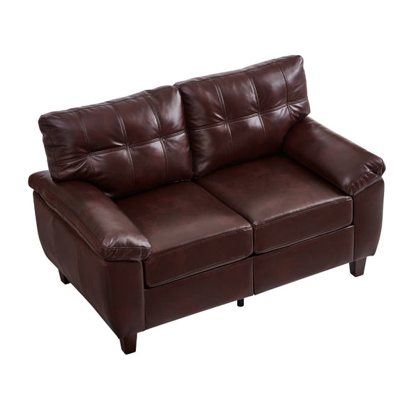 English Elm 59" Club Style Tufted Pu Leather Loveseat with Hidden Storage and Wide Padded Armrests Burgundy W1097S00244