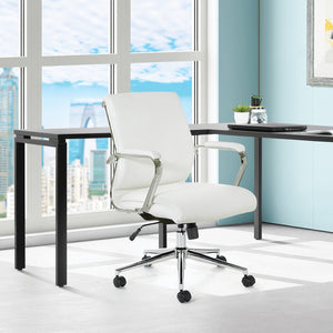 OSP Home Furnishings High Back Ergonomic Manager Chair with Antimicrobial Fabric Chrome Arms and Lumbar Support Mid Snow 920351C-R101