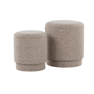 English Elm Ottoman Set Nesting Storage Cubes Upholstered in Rich Fabric for Modern Living Spaces Light Brown B202P471502