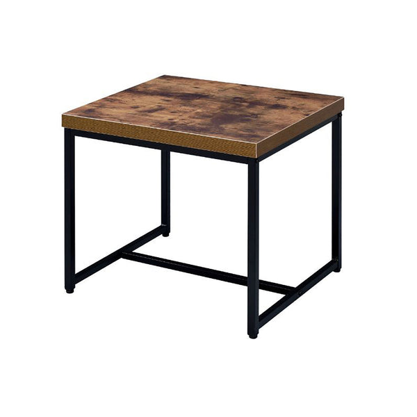English Elm Rectangular Industrial Wooden Top End Table with Weathered Oak Finish and Sturdy Metal Legs Ancient Oak,Black B016P311069