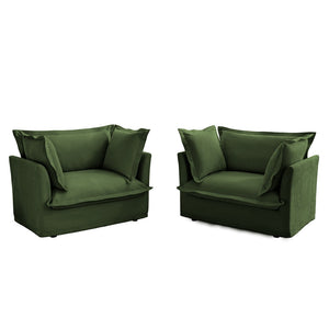 English Elm Set Of 2 Slipcovered Armchairs - Luxurious Deep Seat Chairs In Soft Green Chenille For Any Space W3041S00048-GIGA