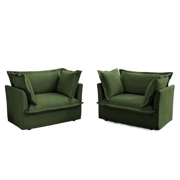 English Elm Set Of 2 Slipcovered Armchairs - Luxurious Deep Seat Chairs In Soft Green Chenille For Any Space W3041S00048-GIGA