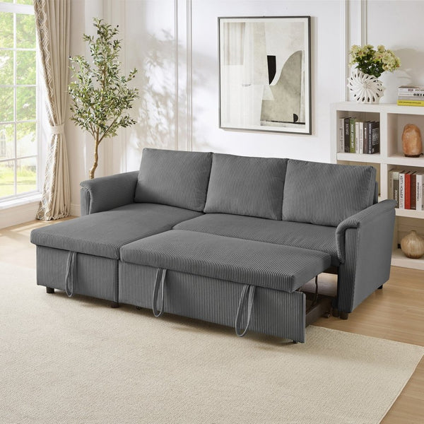 English Elm Loveseat Sectional Sleeper Sofa with Corduroy Tufted Upholstery Storage Chaise Reclining W2186S00012