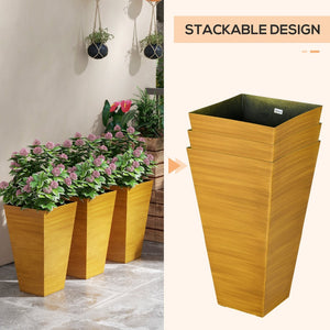 English Elm Outsunny 28" Tall Faux Wood Planters Set Of 3 - Stylish, Durable Flower Pots For Indoor & Outdoor Use W2225P174495-GIGA