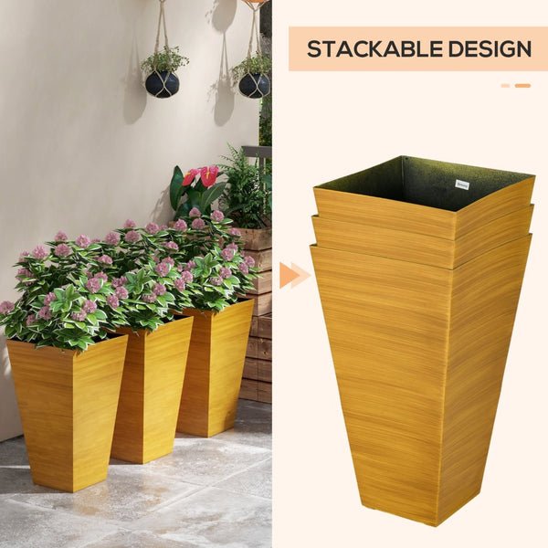 English Elm Outsunny 28" Tall Faux Wood Planters Set Of 3 - Stylish, Durable Flower Pots For Indoor & Outdoor Use W2225P174495-GIGA