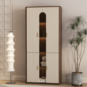 English Elm Display Cabinet with Led Lighting Glass Front Bookcase for Living Room or Office W1321S00054
