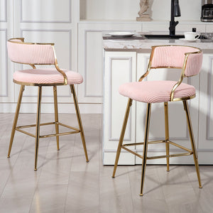 English Elm (SET of 2) 26'' Counter Height Bar Stools Pink Corduroy with Back Cushion, Gold Chrome Base & Footrest W2215P290561