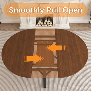 English Elm 47 Inch Extendable Round Dining Table Walnut Finish Seats 8 with Wire Grid Shelf W2700P385520