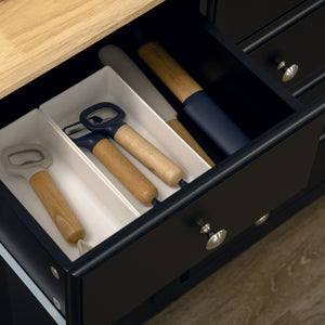 English Elm HOMCOM Modern Sideboard Buffet Cabinet with Rubber Wood Top, Adjustable Shelves, Drawers, Black W2225S00042