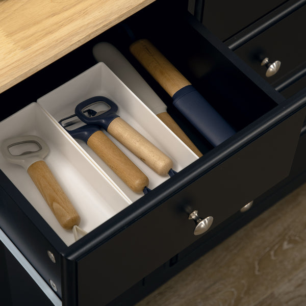 English Elm HOMCOM Modern Sideboard Buffet Cabinet with Rubber Wood Top, Adjustable Shelves, Drawers, Black W2225S00042