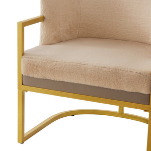 English Elm Modern Faux Fur Accent Chair Plush Upholstered Seat with Gold Iron Legs for Any Room Brown N763P360688D