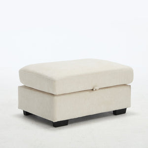 English Elm Modern Chenille L-shaped Sectional with Usb Charging Ottoman Storage Living Room Couch Beige W2120S00016