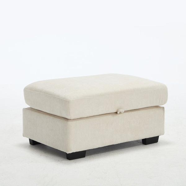 English Elm Modern Chenille L-shaped Sectional with Usb Charging Ottoman Storage Living Room Couch Beige W2120S00016