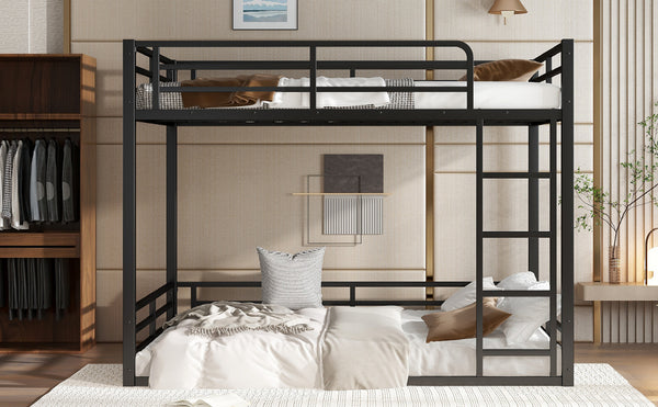 English Elm Metal Full Xl Bunk Bed Frame - Heavy-Duty, Noise-Reduced Design For Kids, Teens & Adults, Black Finish W1580S00159