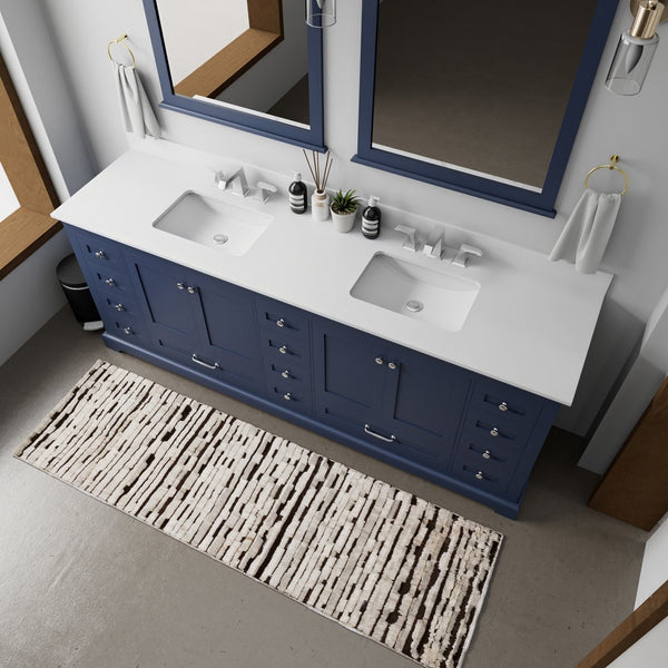 English Elm Navy 84" Double Bath Vanity with White Quartz Top, Soft-Close Drawers, 14-Drawer Storage, Mirrors B2731S00827