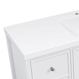 English Elm 60" Freestanding Bathroom Vanity Fluted Fronts Soft Close Drawers Drop-in Sink White N817P404100W